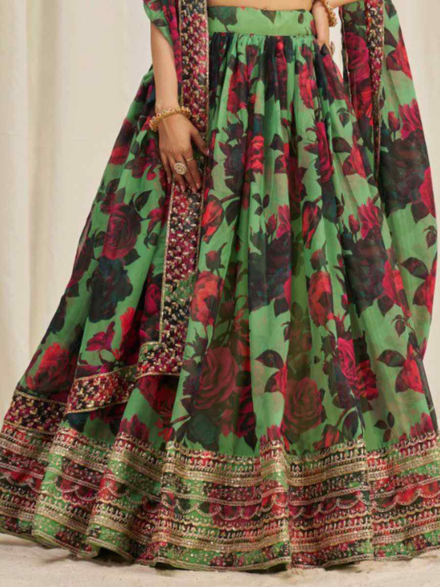 Multi Organza Embroidered Bridesmaid Wedding Heavy Border Lehenga Choli