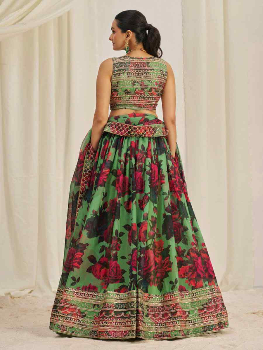 Multi Organza Embroidered Bridesmaid Wedding Heavy Border Lehenga Choli