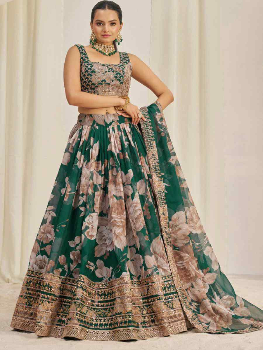 Multi Organza Embroidered Bridesmaid Wedding Heavy Border Lehenga Choli