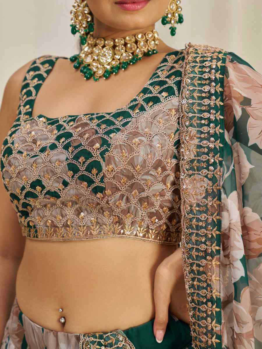 Multi Organza Embroidered Bridesmaid Wedding Heavy Border Lehenga Choli