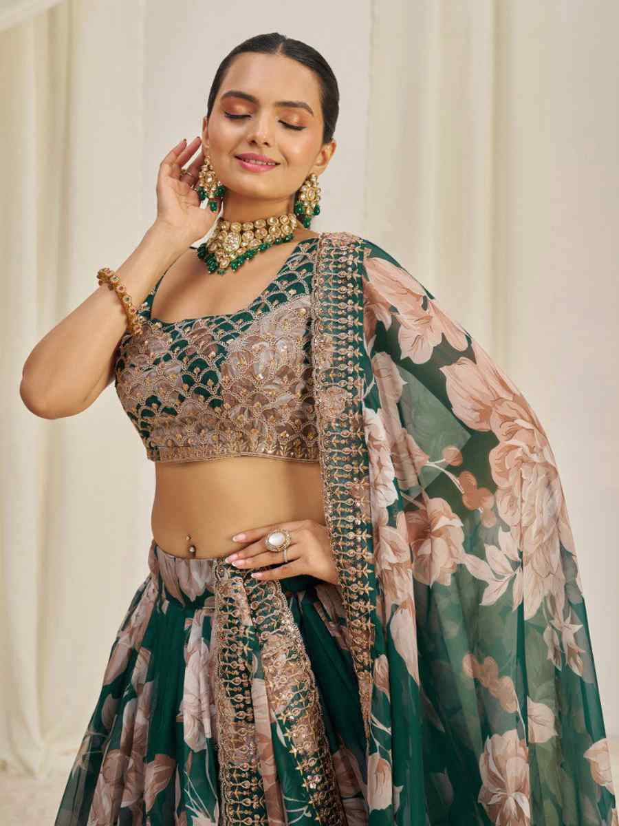 Multi Organza Embroidered Bridesmaid Wedding Heavy Border Lehenga Choli