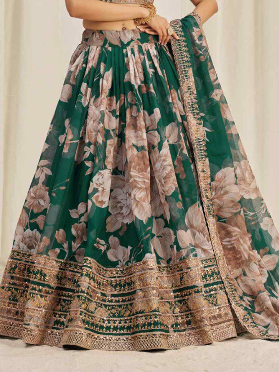 Multi Organza Embroidered Bridesmaid Wedding Heavy Border Lehenga Choli