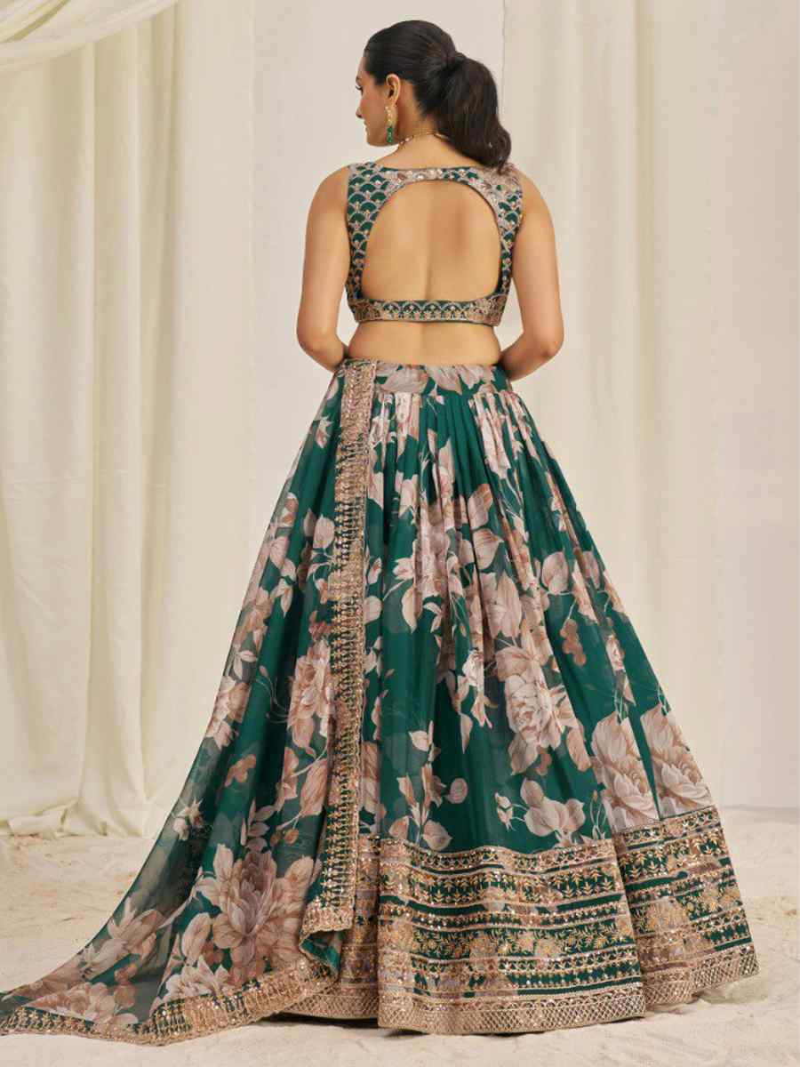 Multi Organza Embroidered Bridesmaid Wedding Heavy Border Lehenga Choli