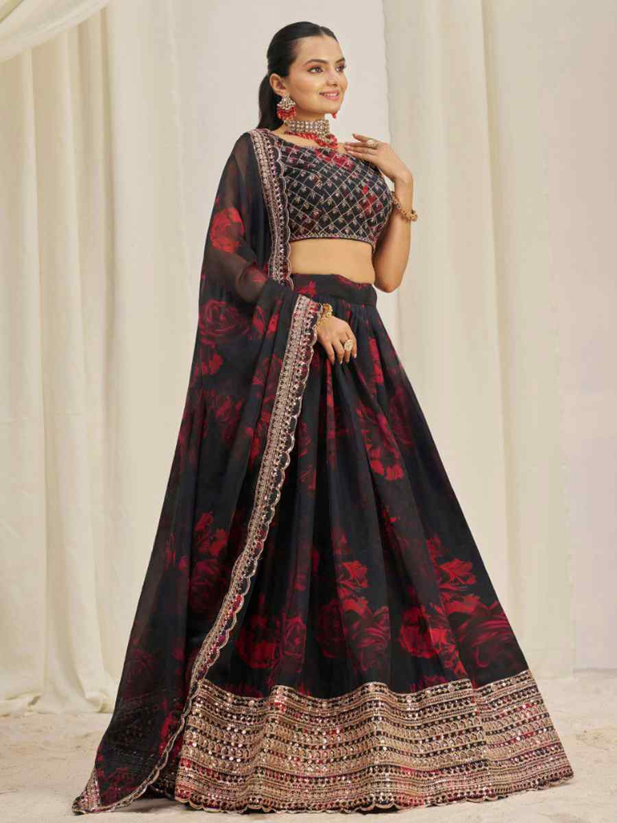 Multi Organza Embroidered Bridesmaid Wedding Heavy Border Lehenga Choli