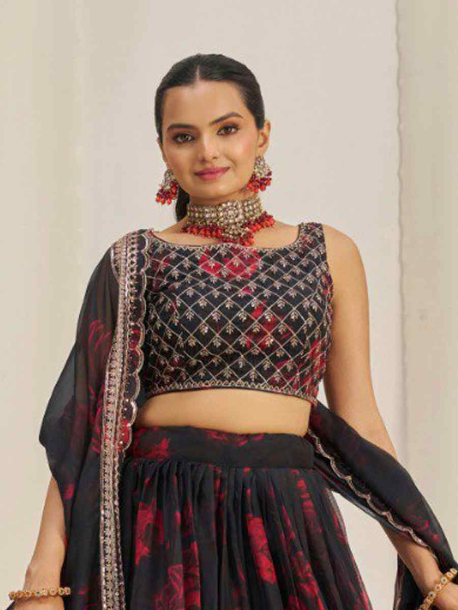 Multi Organza Embroidered Bridesmaid Wedding Heavy Border Lehenga Choli