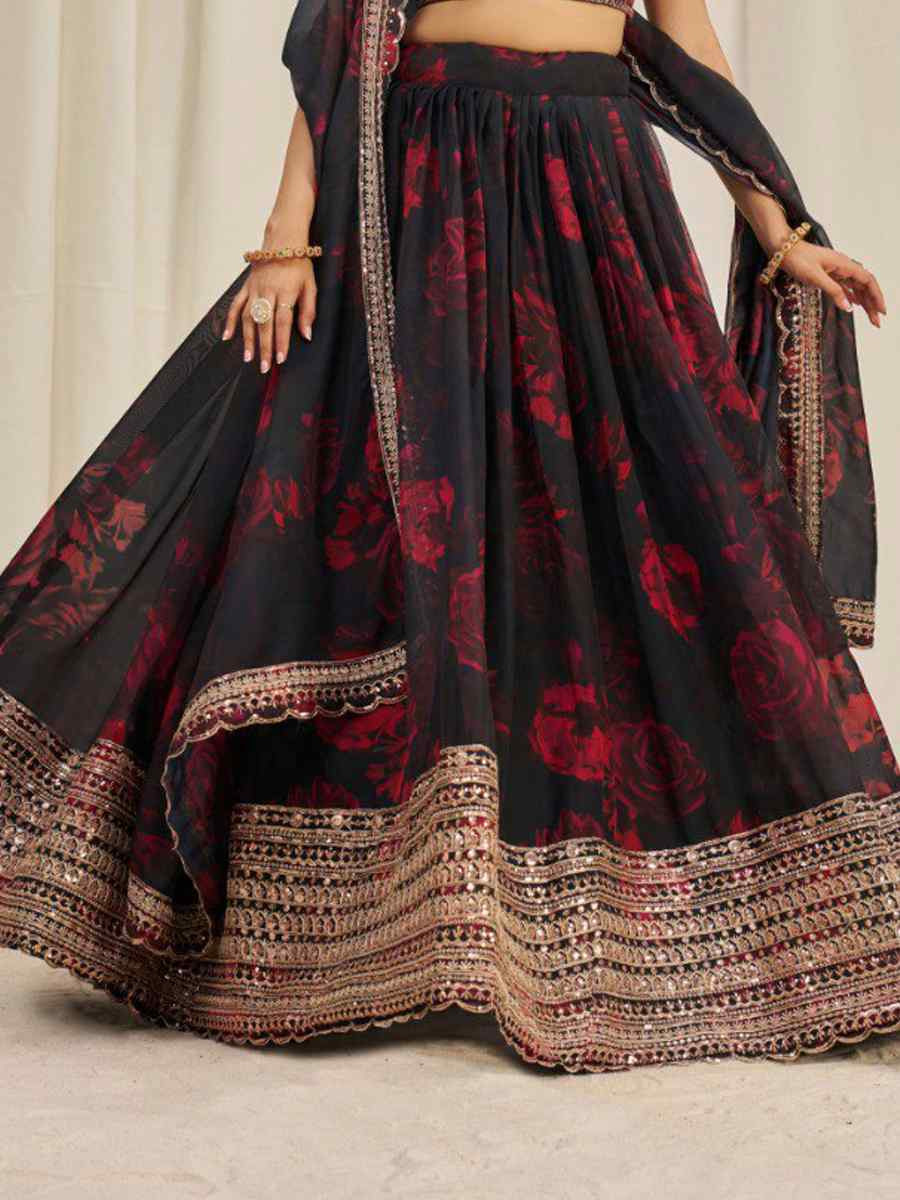 Multi Organza Embroidered Bridesmaid Wedding Heavy Border Lehenga Choli