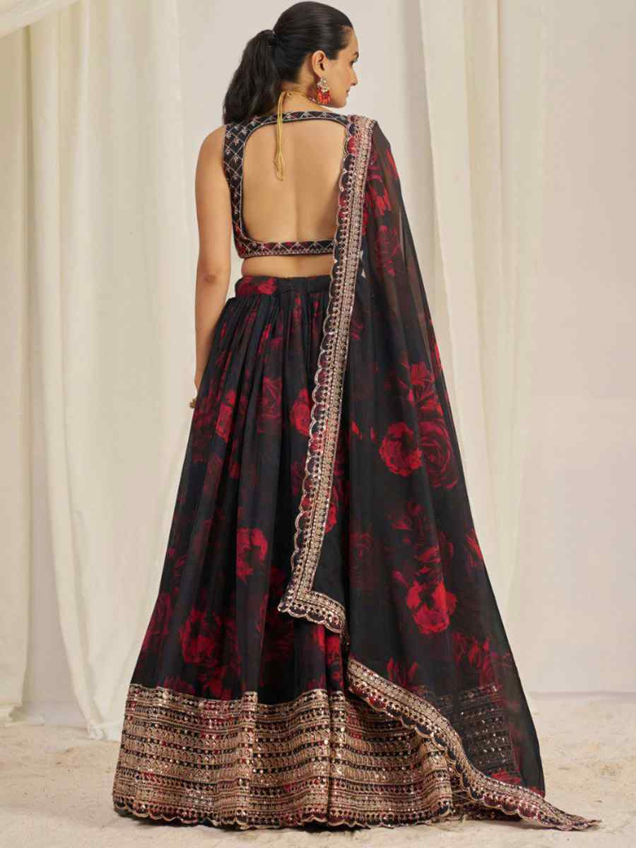 Multi Organza Embroidered Bridesmaid Wedding Heavy Border Lehenga Choli