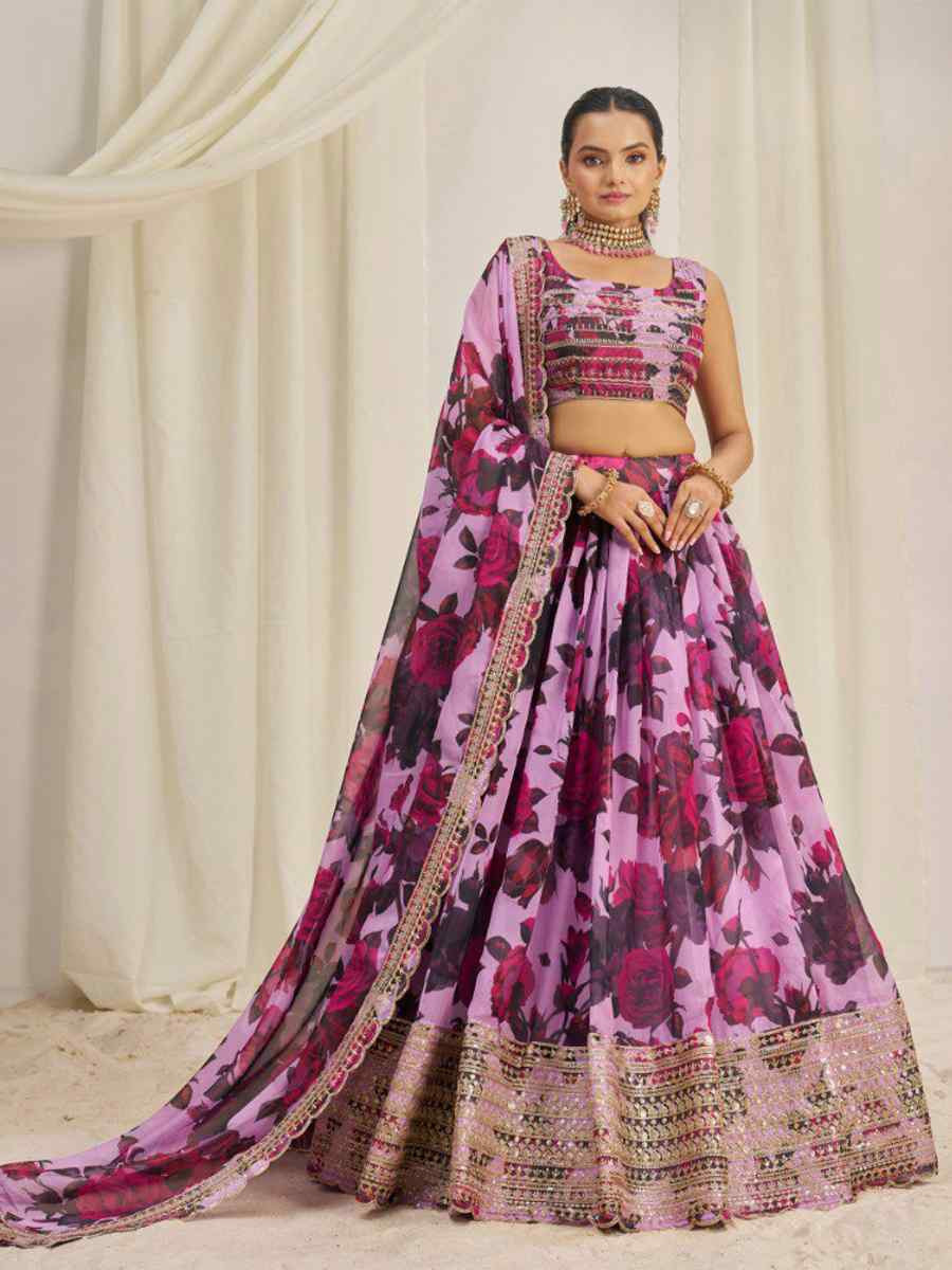 Multi Organza Embroidered Bridesmaid Wedding Heavy Border Lehenga Choli