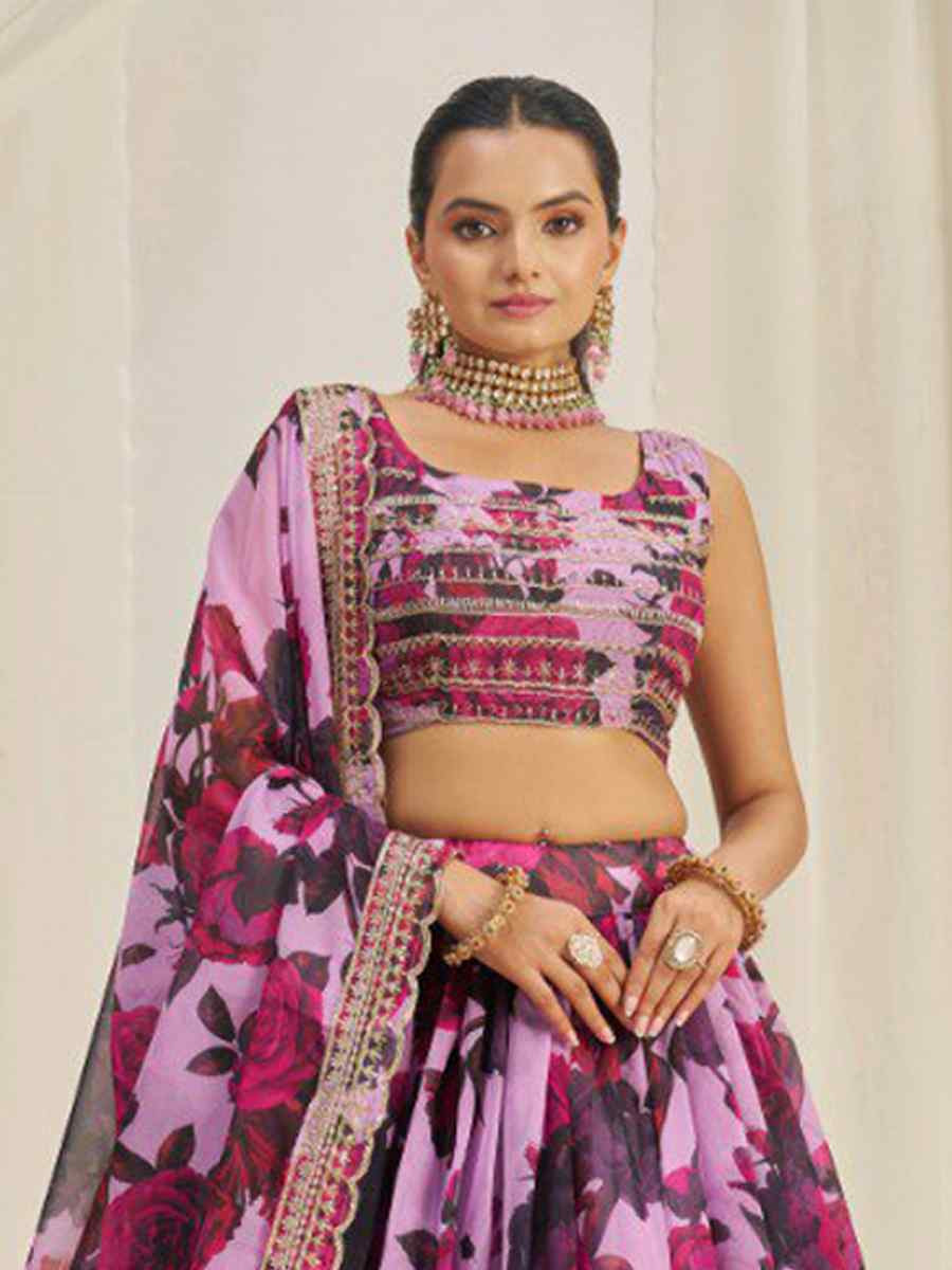 Multi Organza Embroidered Bridesmaid Wedding Heavy Border Lehenga Choli