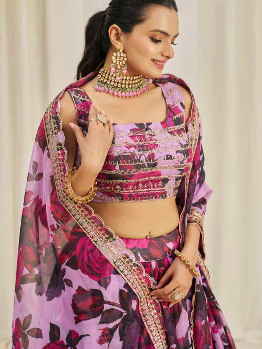 Multi Organza Embroidered Bridesmaid Wedding Heavy Border Lehenga Choli