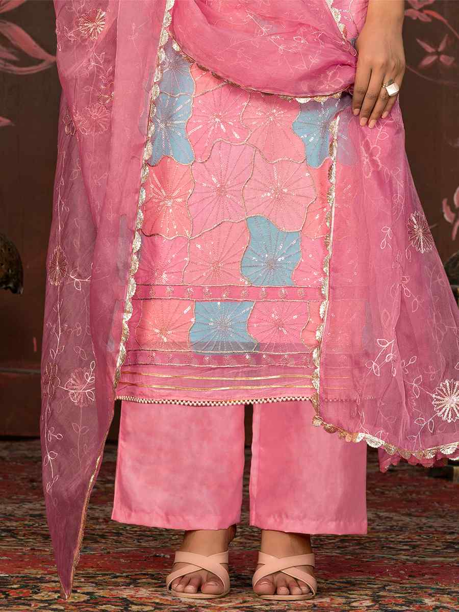 Multi Organza Embroidered Casual Festival Pant Salwar Kameez