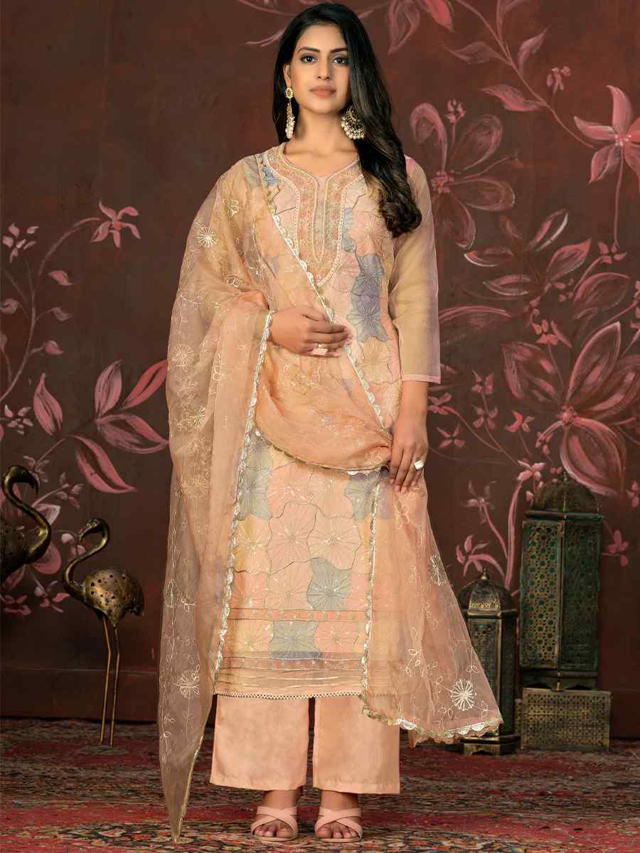 Multi Organza Embroidered Casual Festival Pant Salwar Kameez