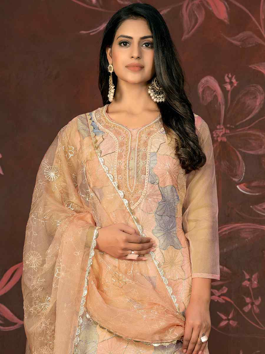 Multi Organza Embroidered Casual Festival Pant Salwar Kameez