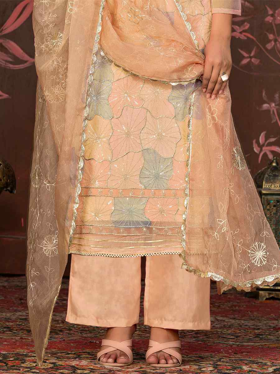 Multi Organza Embroidered Casual Festival Pant Salwar Kameez