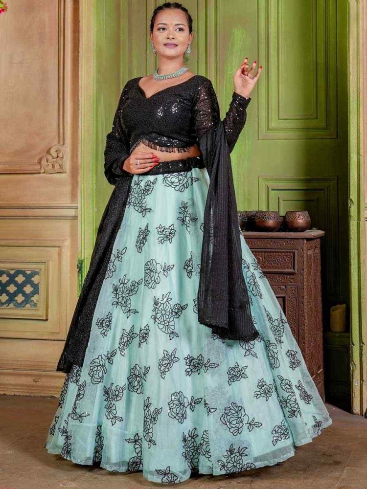 Multi Organza Embroidered Festival Ready Circular Lehenga Choli