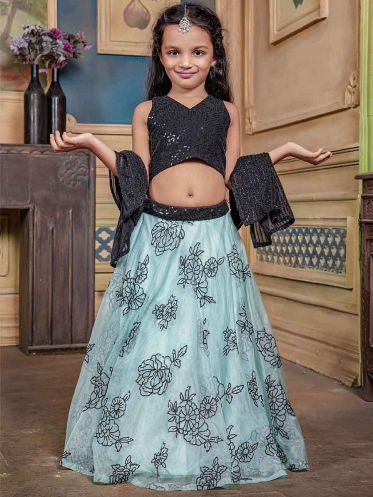 Multi Organza Embroidered Wedding Party Lehengas Girls Wear