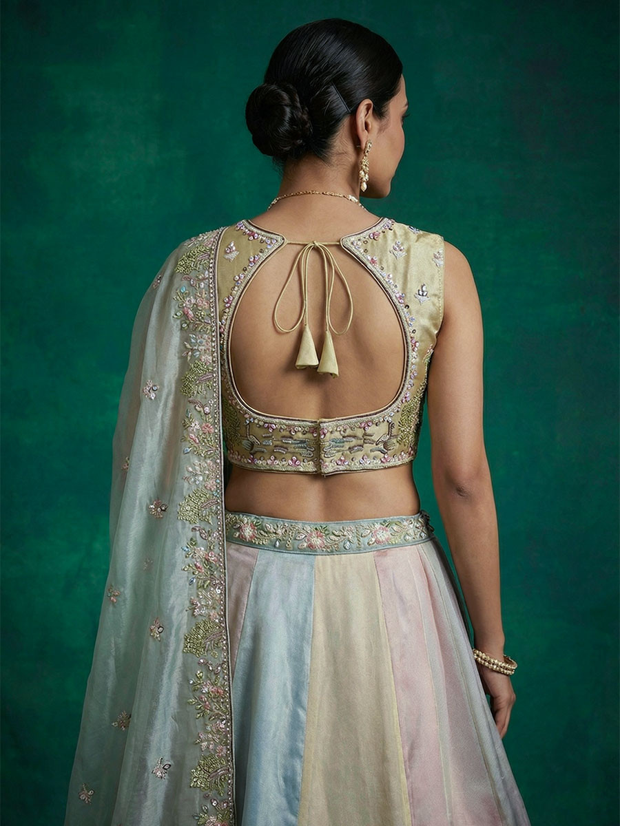 Multi Organza Embroidery Zari Sequins Wedding Reception Party Wear Festival Heavy Border Lehenga Choli