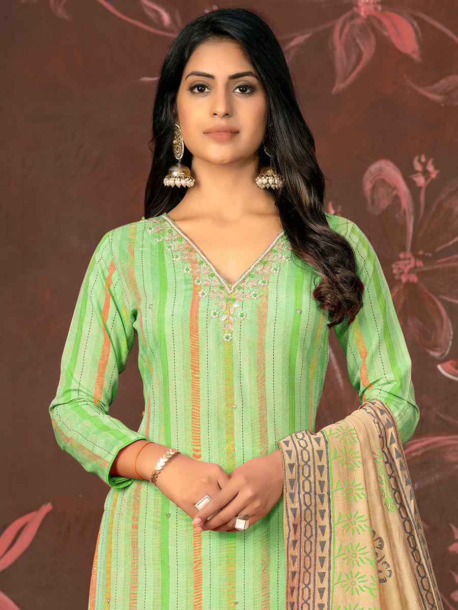 Multi Organza Jacquard Embroidered Casual Festival Pant Salwar Kameez