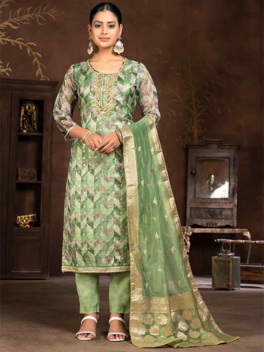 Multi Organza JacquardEmbroidered Casual Festival Pant Salwar Kameez