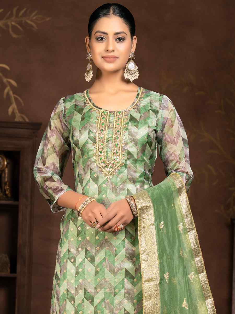 Multi Organza JacquardEmbroidered Casual Festival Pant Salwar Kameez