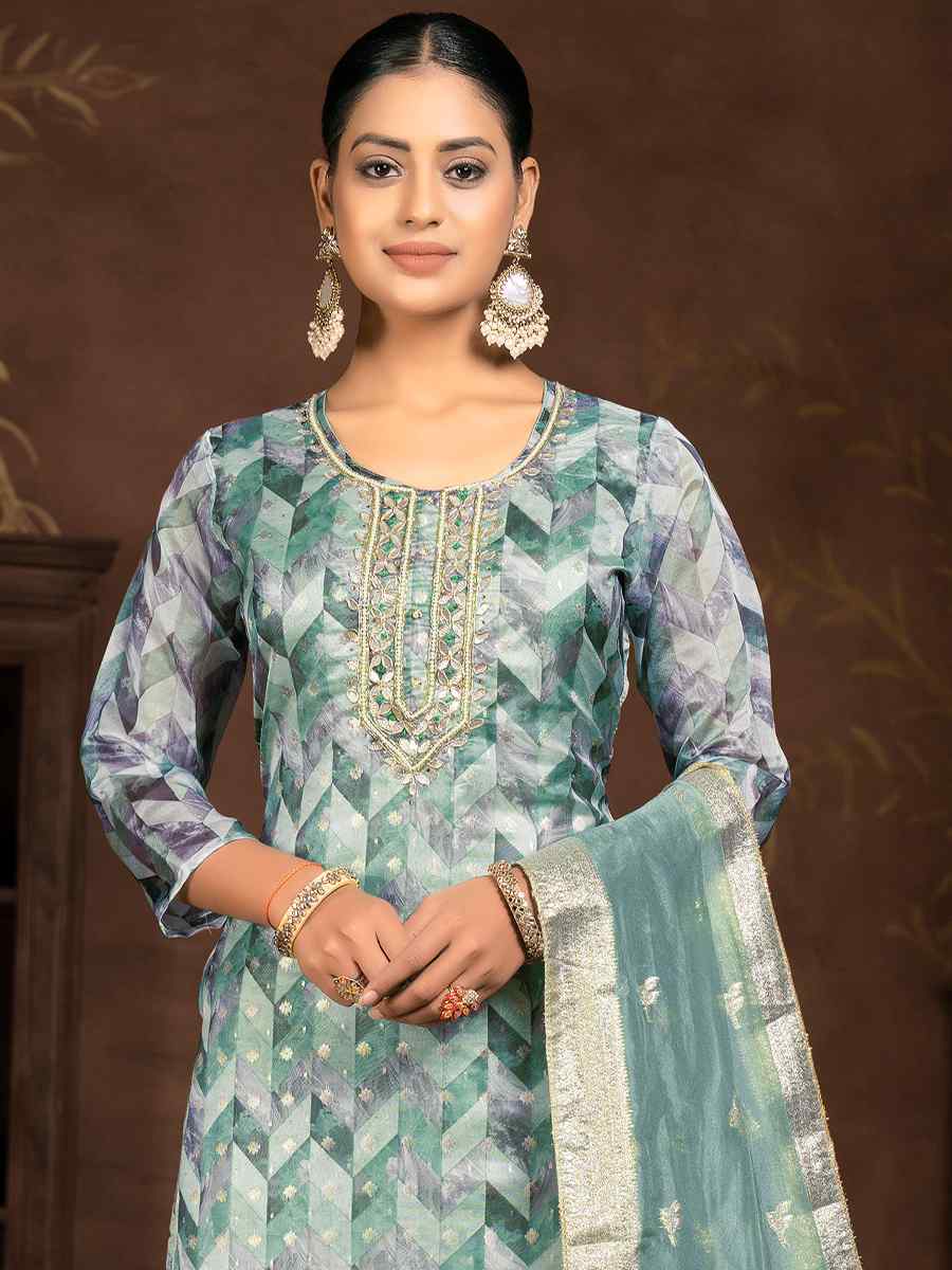 Multi Organza JacquardEmbroidered Casual Festival Pant Salwar Kameez