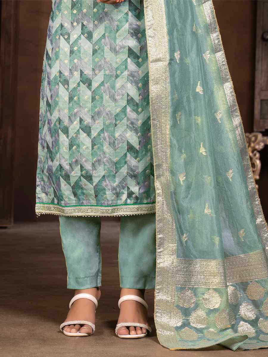 Multi Organza JacquardEmbroidered Casual Festival Pant Salwar Kameez
