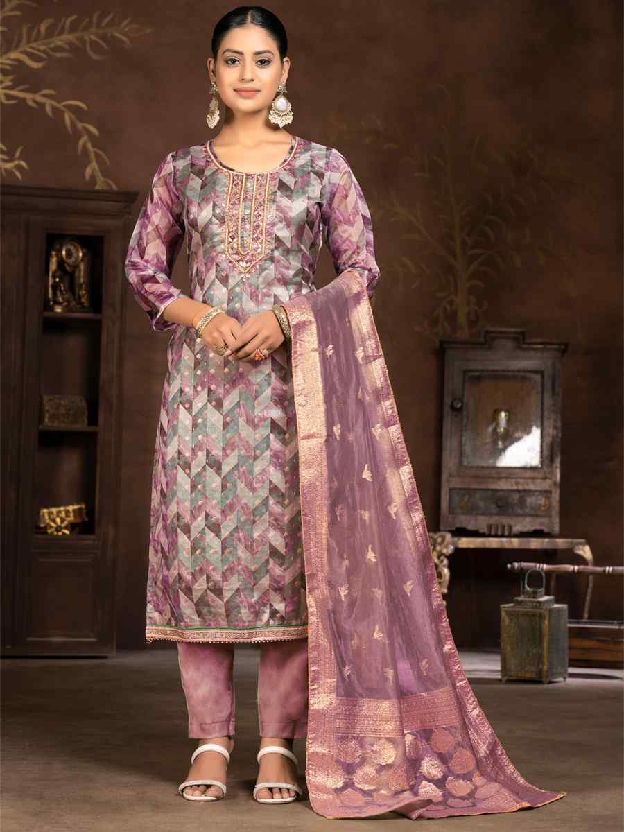 Multi Organza JacquardEmbroidered Casual Festival Pant Salwar Kameez