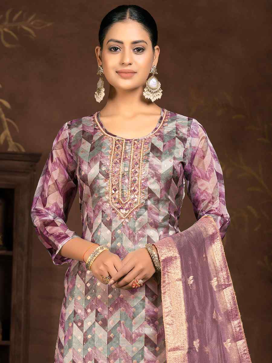 Multi Organza JacquardEmbroidered Casual Festival Pant Salwar Kameez