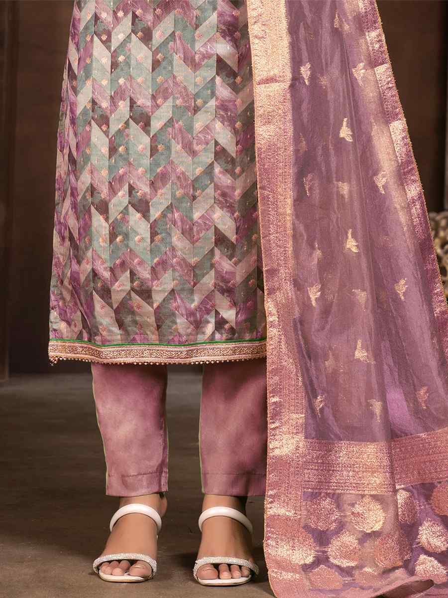 Multi Organza JacquardEmbroidered Casual Festival Pant Salwar Kameez