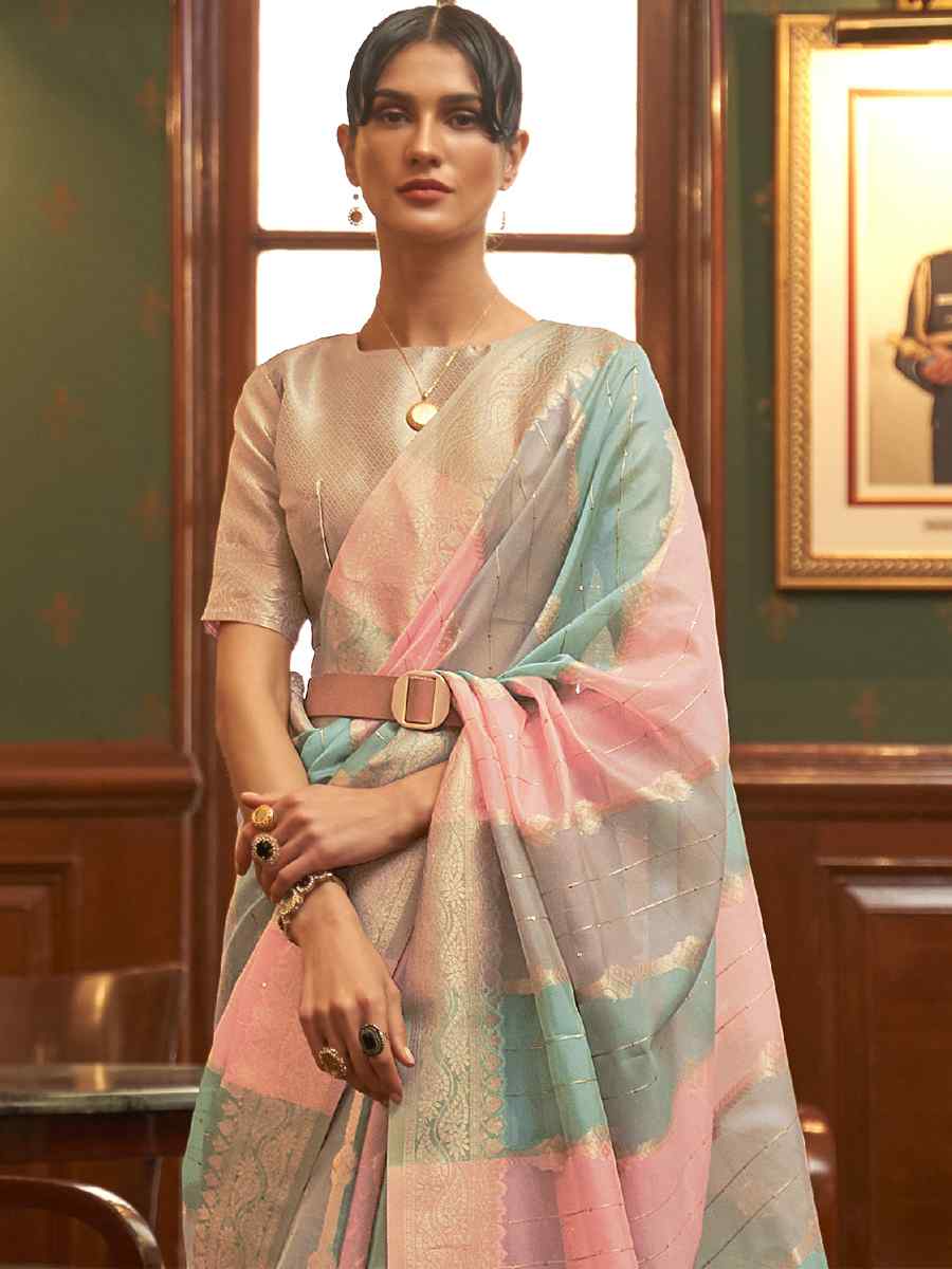 Multi Organza Sequins Party Festival Contemporary Saree