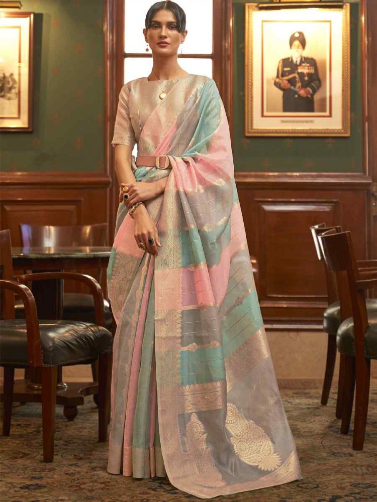 Multi Organza Sequins Party Festival Contemporary Saree