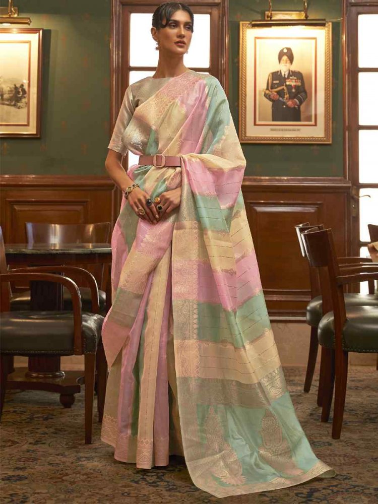 Multi Organza Sequins Party Festival Contemporary Saree