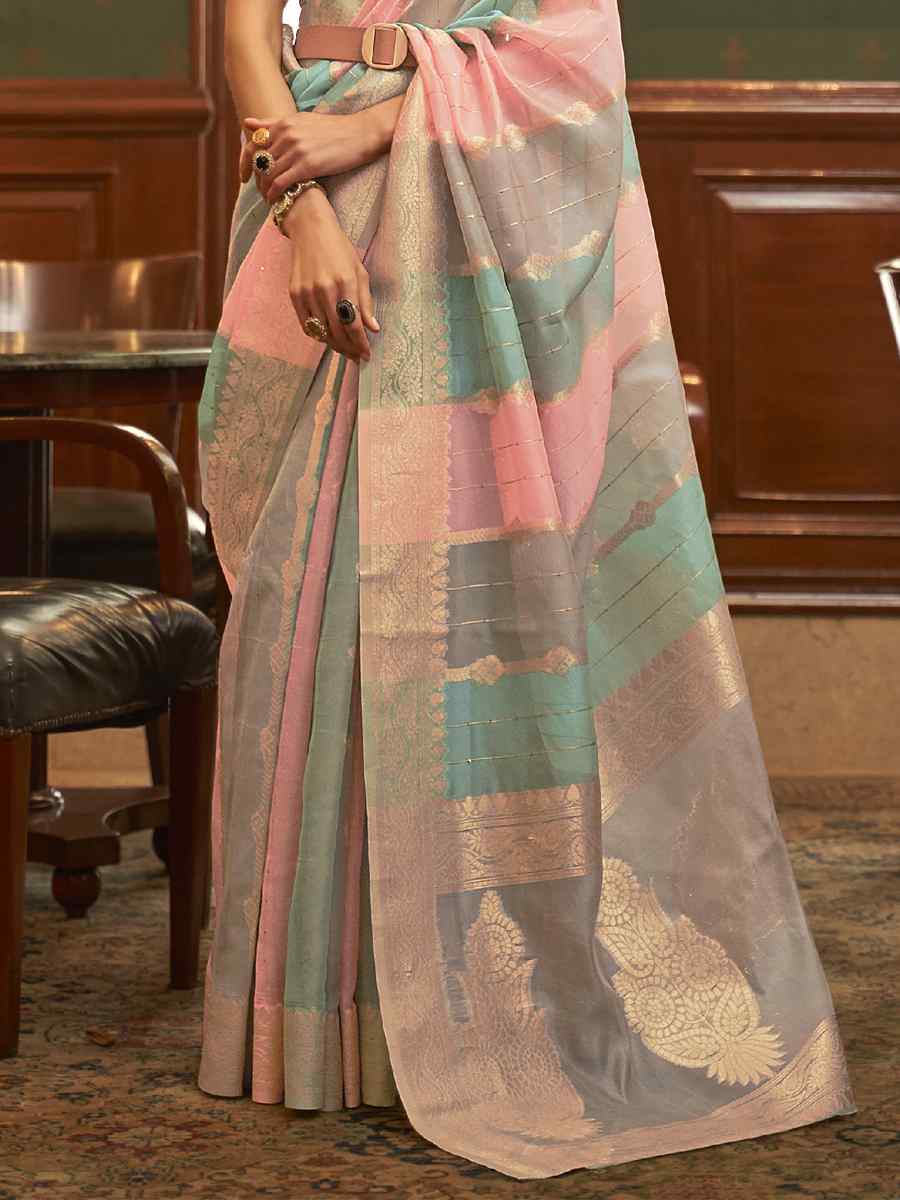 Multi Organza Sequins Party Festival Contemporary Saree