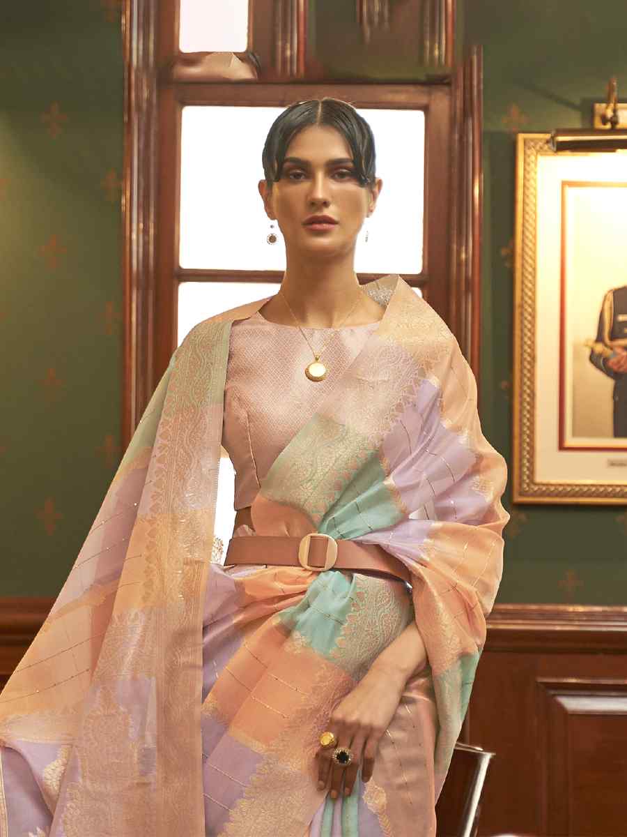 Multi Organza Sequins Party Festival Contemporary Saree