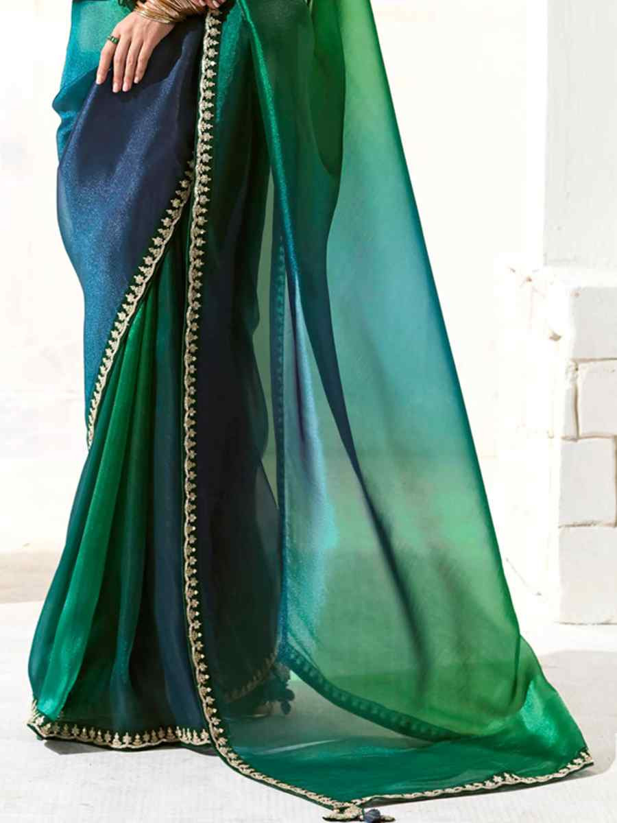 Multi Organza Tissue Embroidered Festival Wedding Fancy Heavy Border Saree