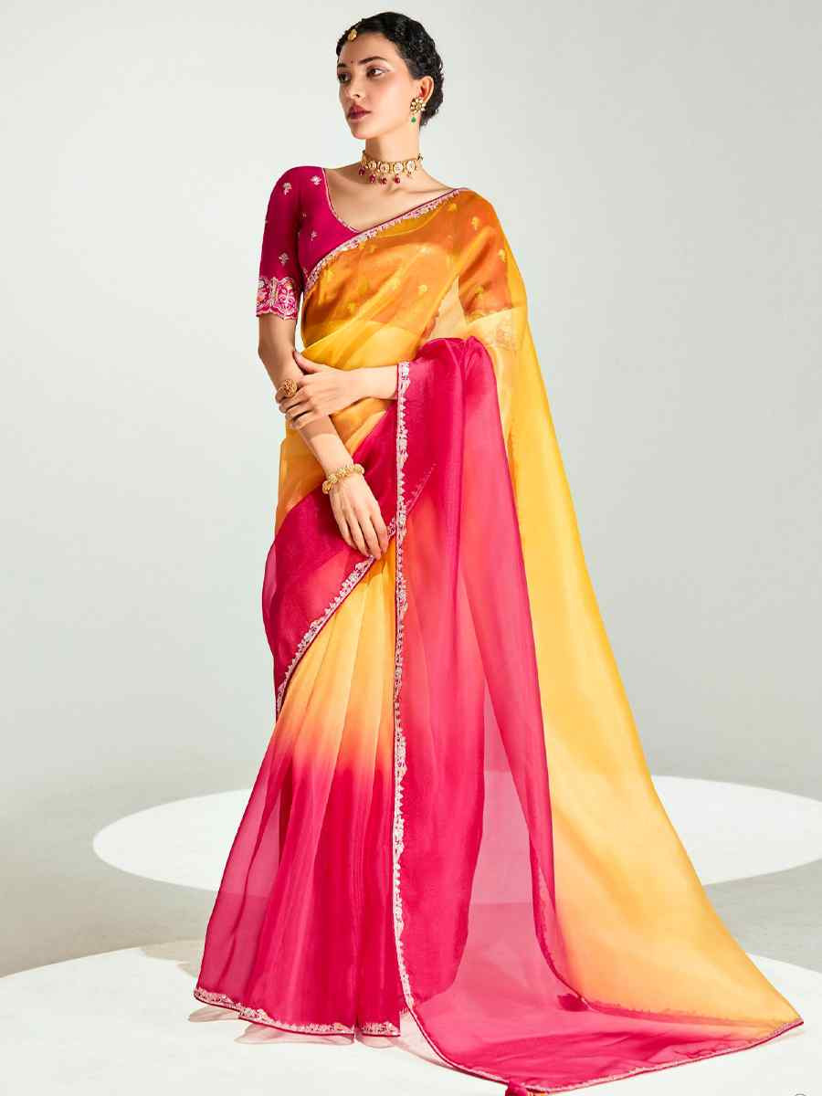Multi Organza Tissue Embroidered Festival Wedding Fancy Heavy Border Saree