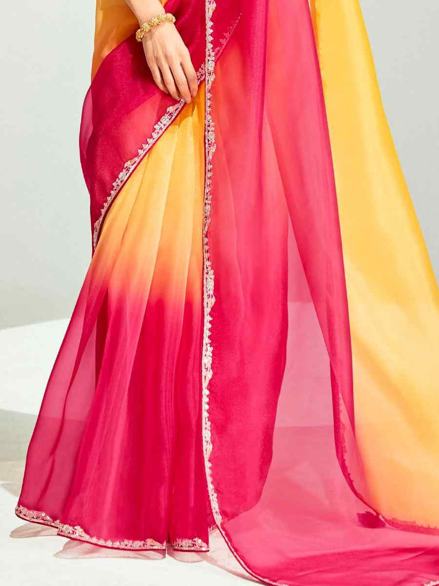 Multi Organza Tissue Embroidered Festival Wedding Fancy Heavy Border Saree