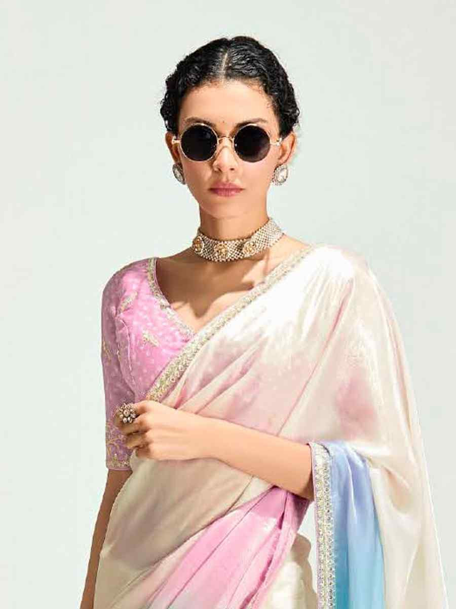 Multi Organza Tissue Embroidered Festival Wedding Fancy Heavy Border Saree