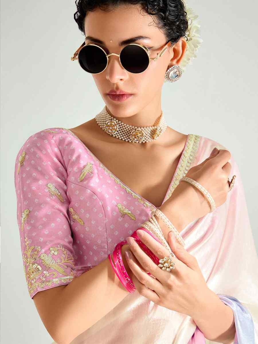 Multi Organza Tissue Embroidered Festival Wedding Fancy Heavy Border Saree