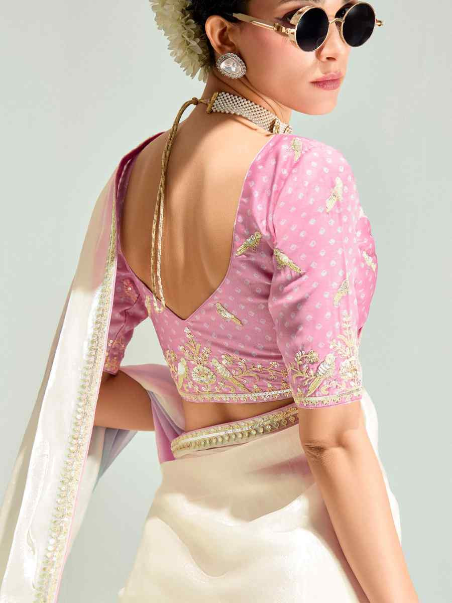 Multi Organza Tissue Embroidered Festival Wedding Fancy Heavy Border Saree