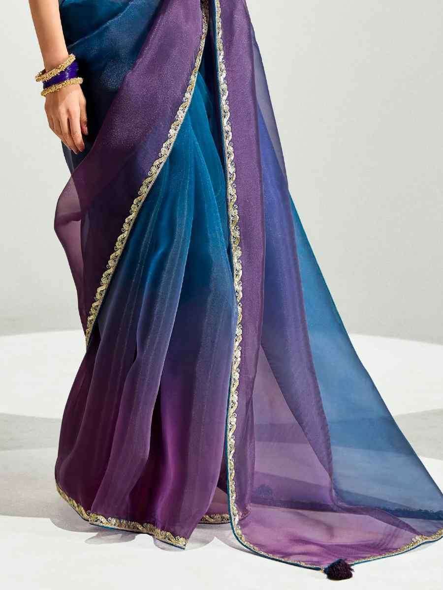 Multi Organza Tissue Embroidered Festival Wedding Fancy Heavy Border Saree
