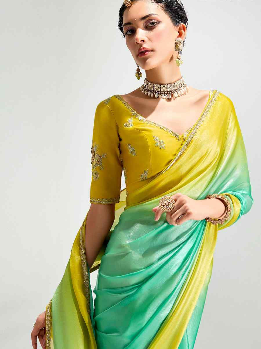 Multi Organza Tissue Embroidered Festival Wedding Fancy Heavy Border Saree