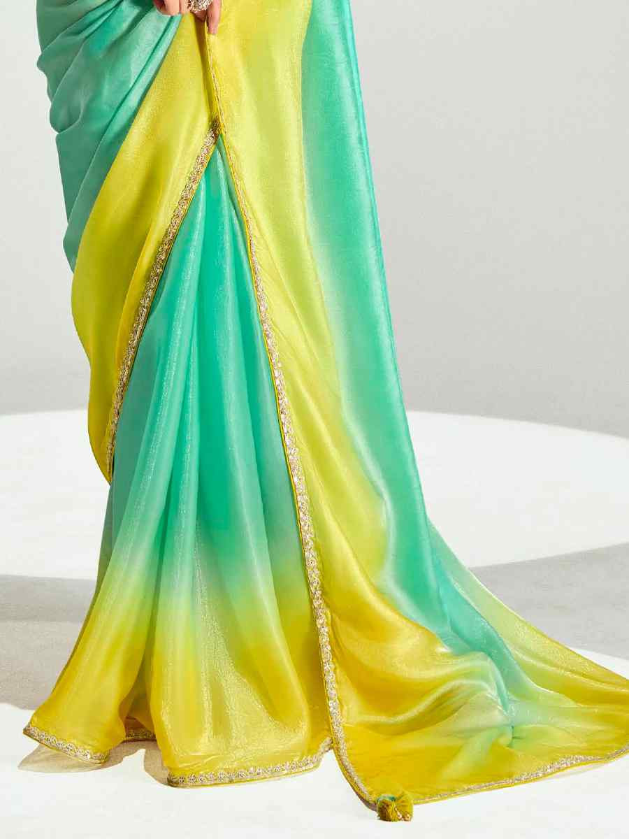 Multi Organza Tissue Embroidered Festival Wedding Fancy Heavy Border Saree