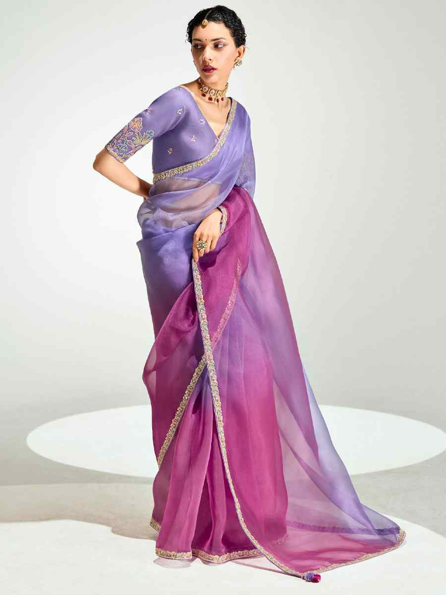 Multi Organza Tissue Embroidered Festival Wedding Fancy Heavy Border Saree
