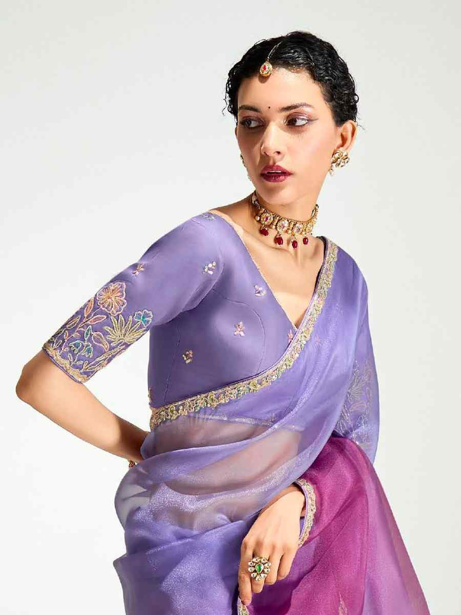 Multi Organza Tissue Embroidered Festival Wedding Fancy Heavy Border Saree