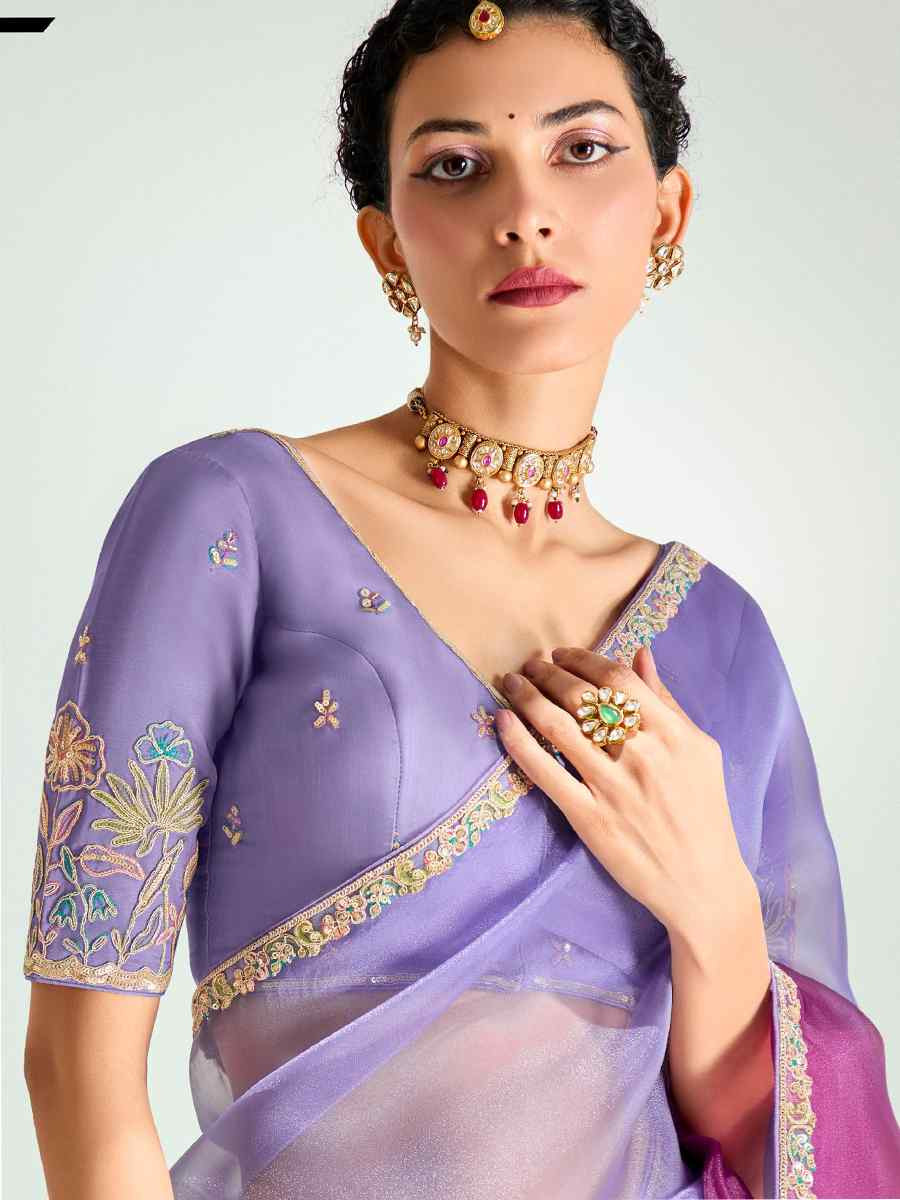 Multi Organza Tissue Embroidered Festival Wedding Fancy Heavy Border Saree