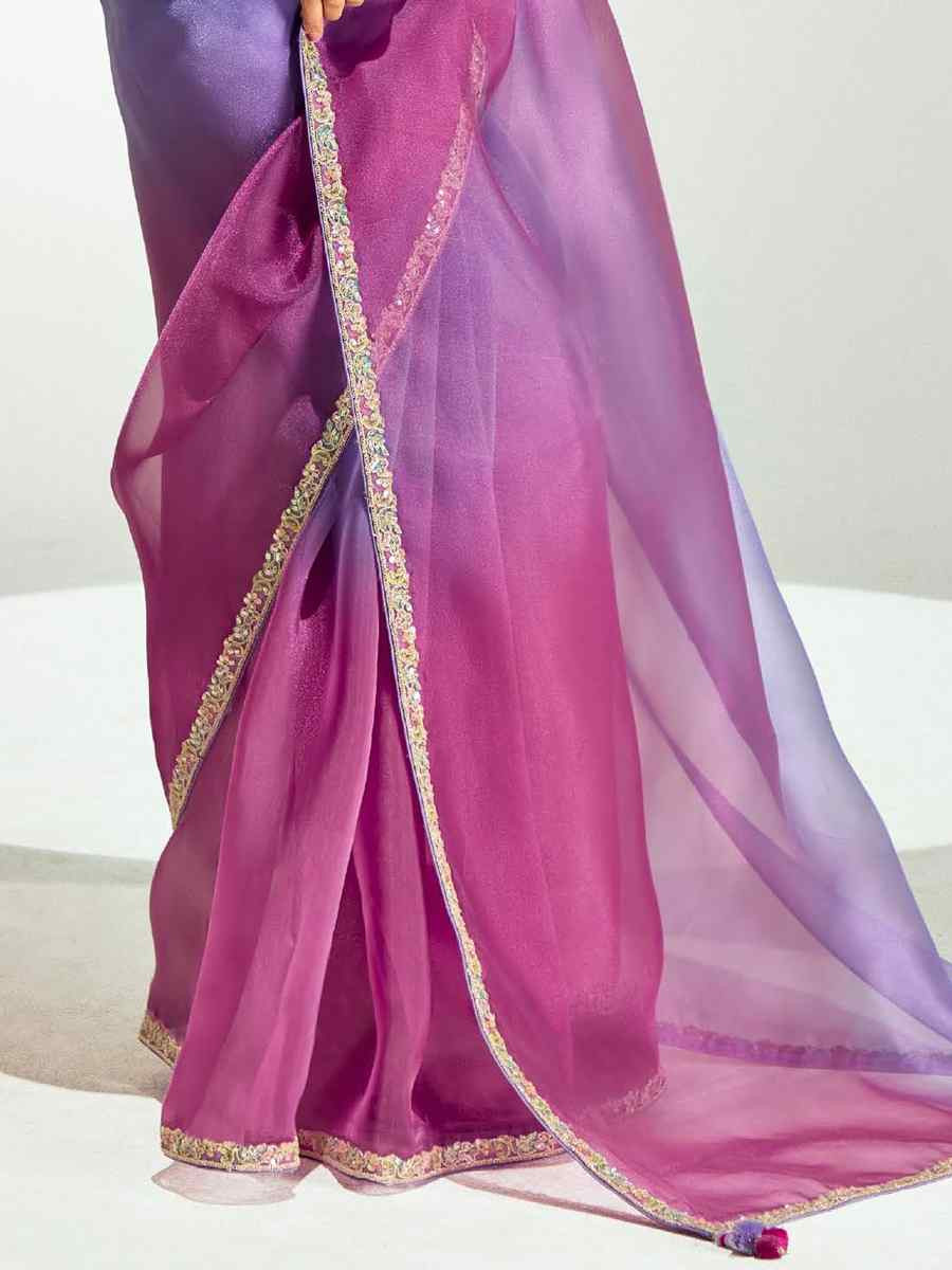 Multi Organza Tissue Embroidered Festival Wedding Fancy Heavy Border Saree