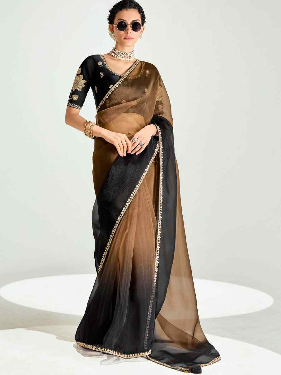 Multi Organza Tissue Embroidered Festival Wedding Fancy Heavy Border Saree