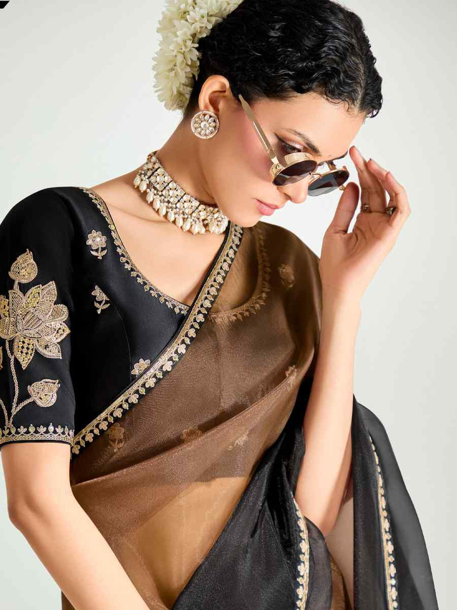 Multi Organza Tissue Embroidered Festival Wedding Fancy Heavy Border Saree