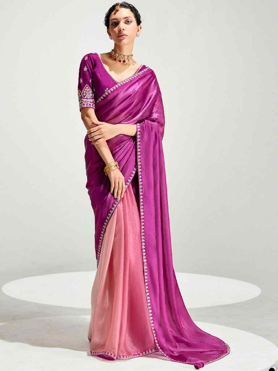 Multi Organza Tissue Embroidered Festival Wedding Fancy Heavy Border Saree